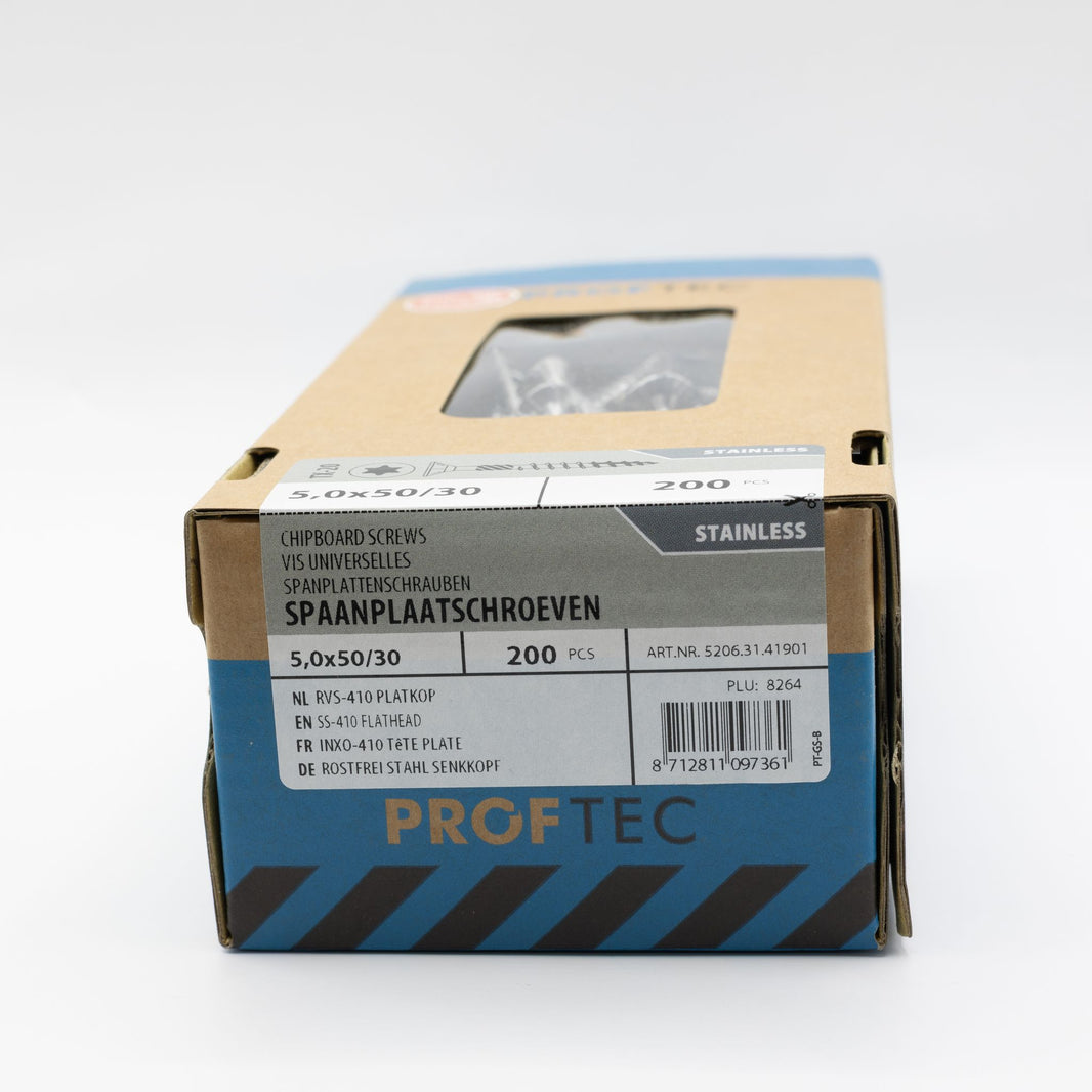 Proftec 5.0x50/30mm TORX spaanplaatschroeven RVS-410 200st