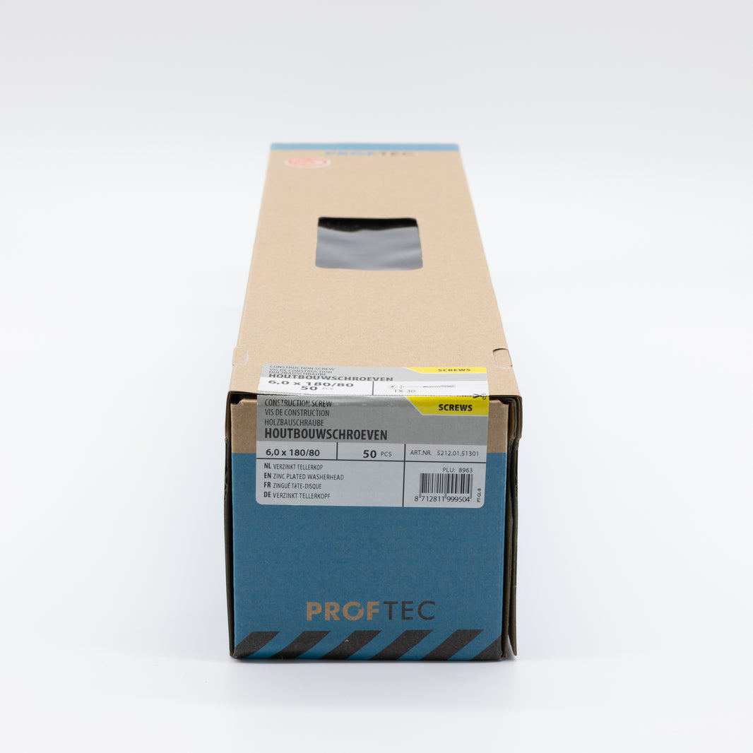 Proftec 6.0x180/80mm TORX houtbouwschroef verzinkt 50st