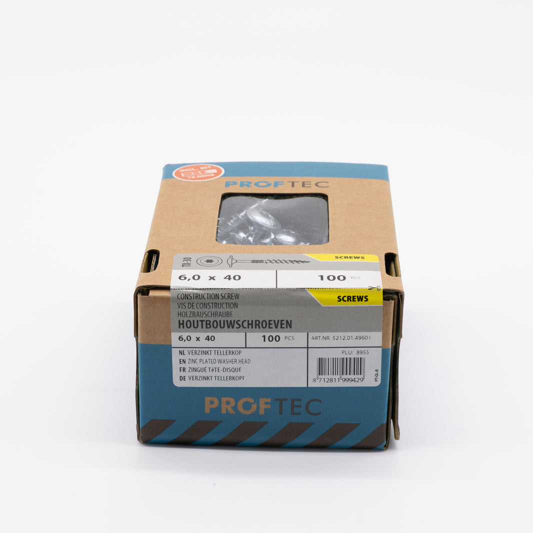 Proftec 6.0x40mm TORX houtbouwschroef verzinkt 100st