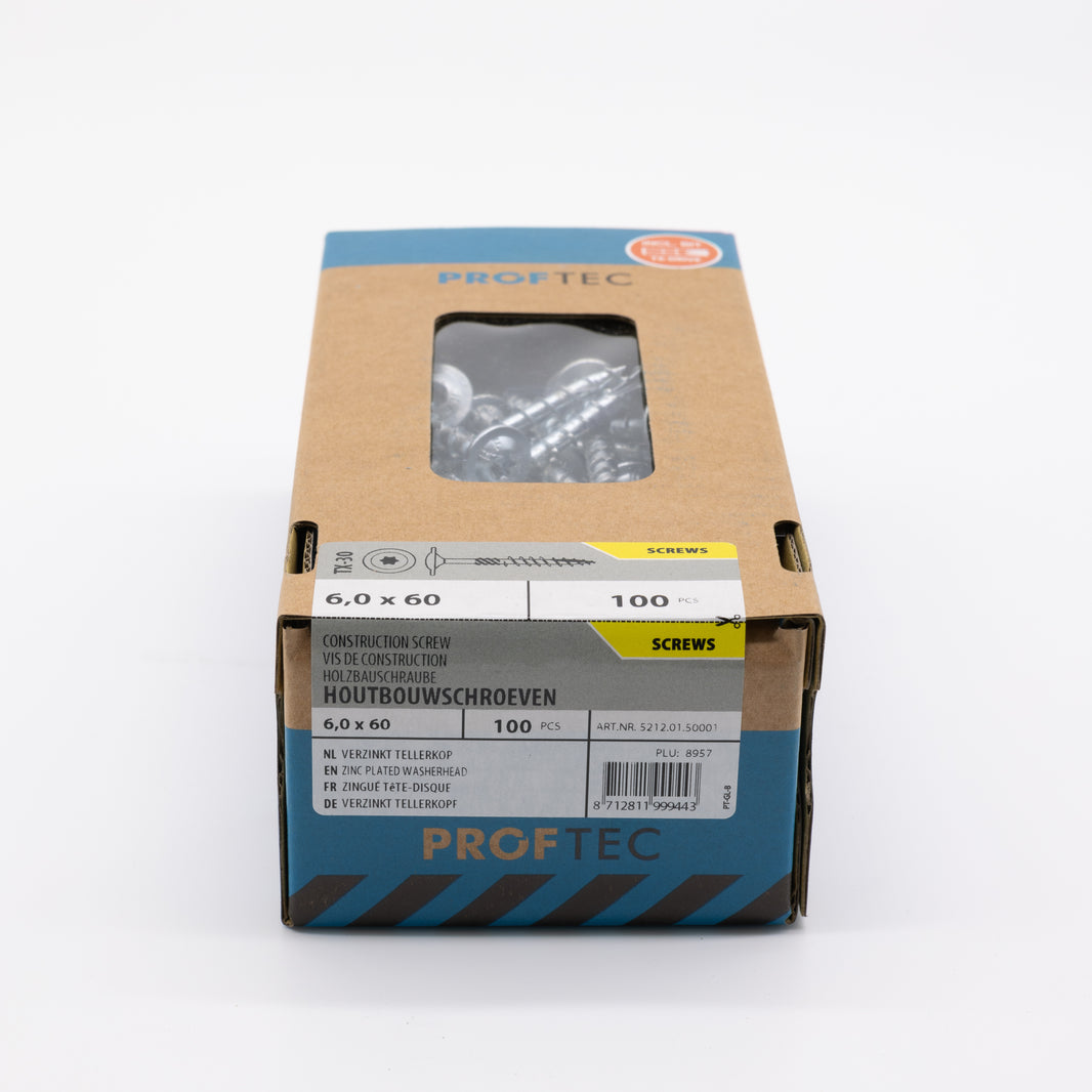 Proftec 6.0x60mm TORX houtbouwschroef verzinkt 100st