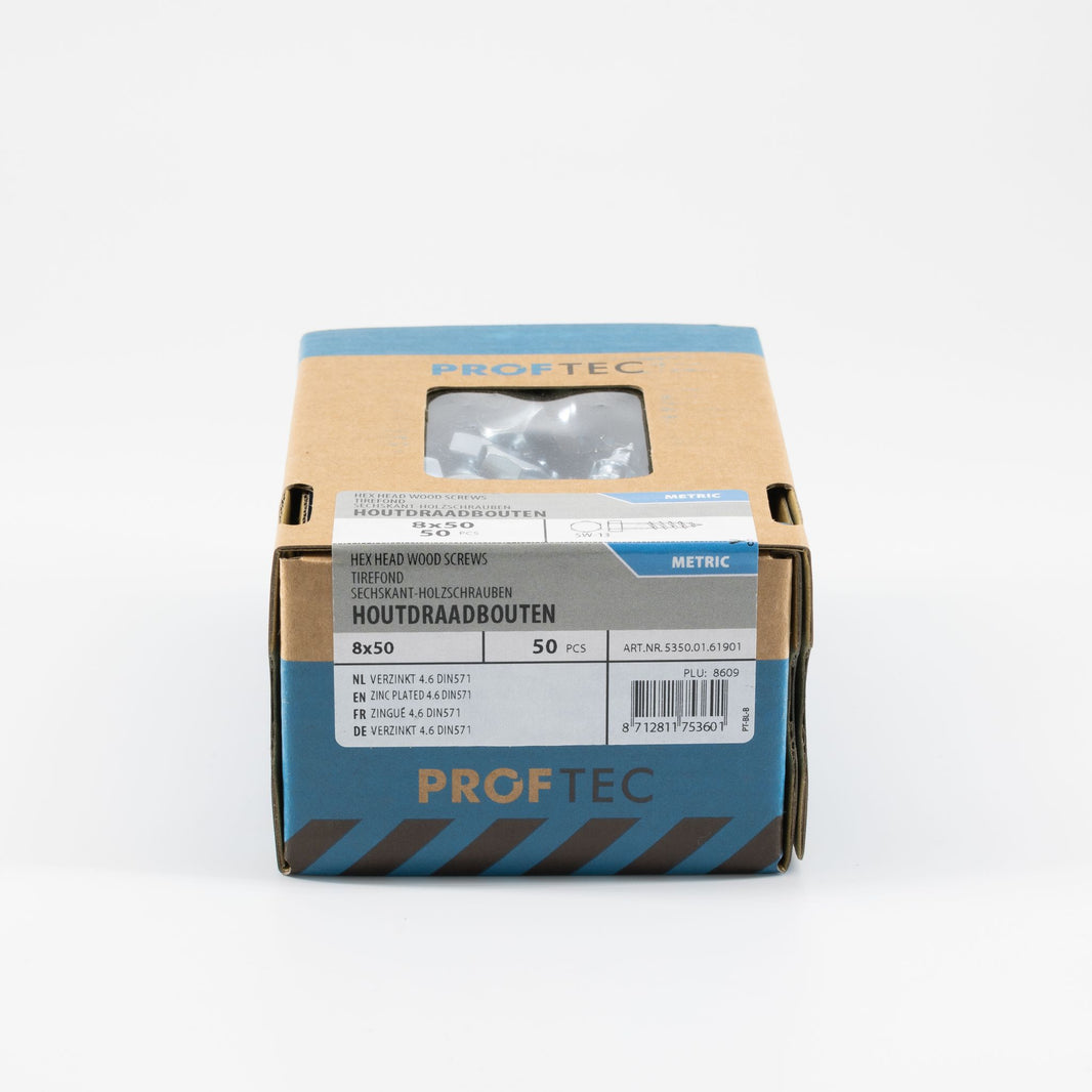 Proftec 8.0x50mm houtdraadbout 4.6 verzinkt 50st