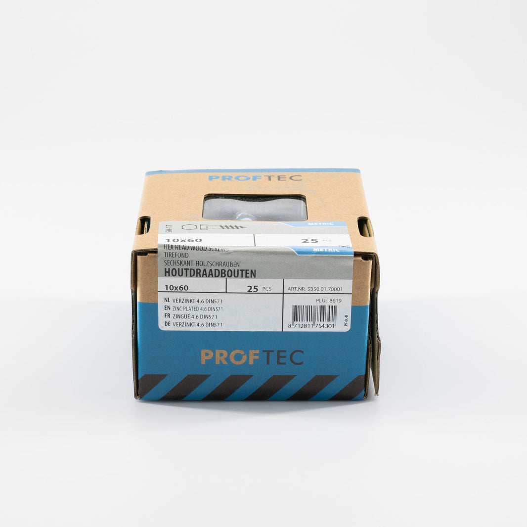 Proftec 10.0x60mm houtdraadbout 4.6 verzinkt 25st