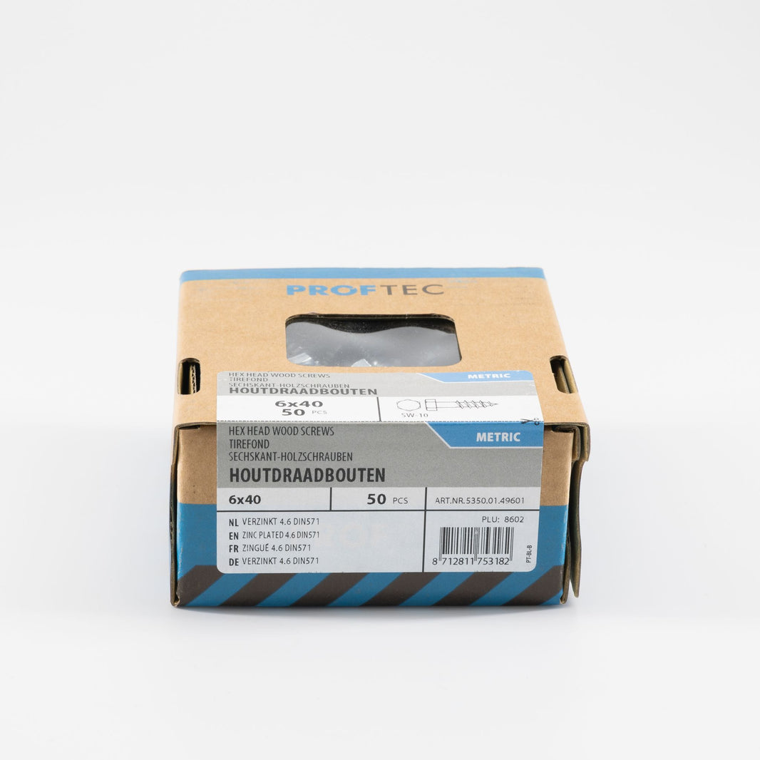 Proftec 6.0x40mm houtdraadbout 4.6 verzinkt 50st