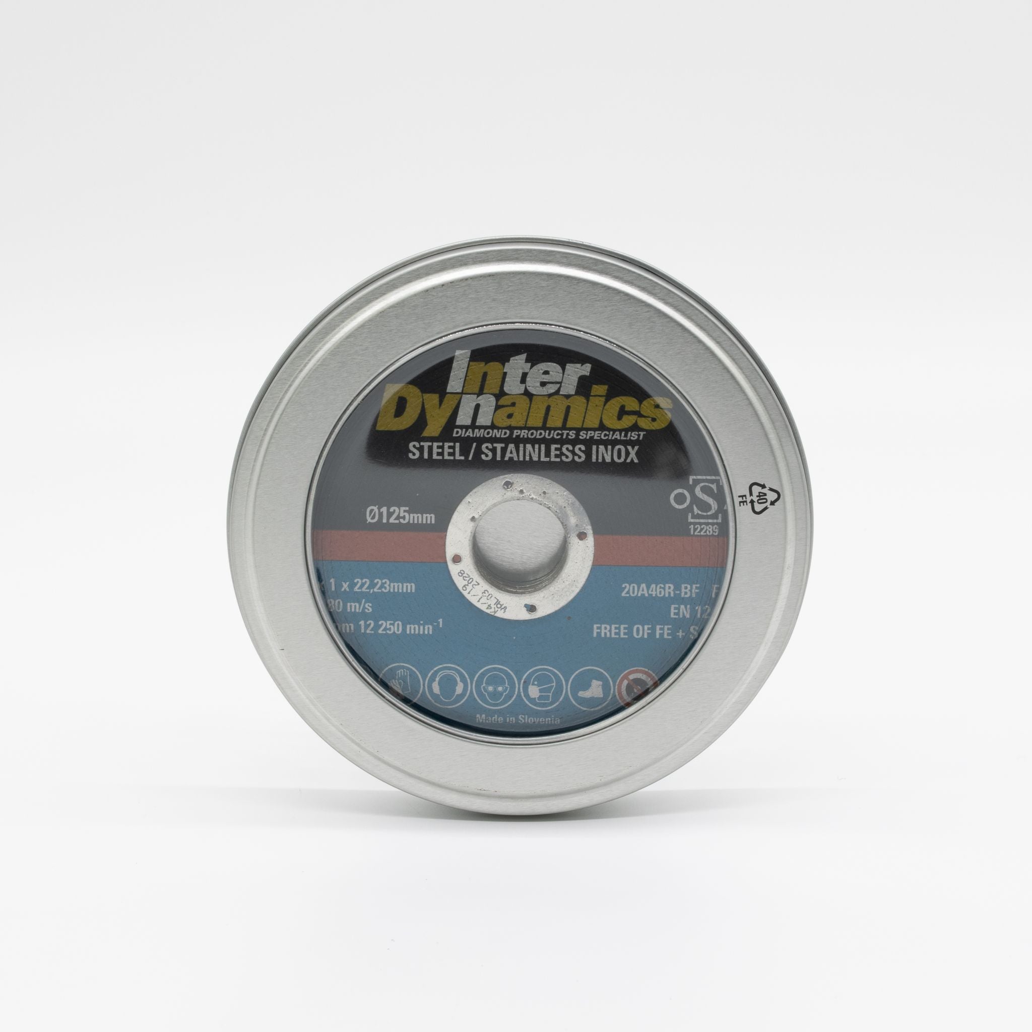 InterDynamics doorslijpschijf 125x1mm, 22.23mm Inox 10st in blik