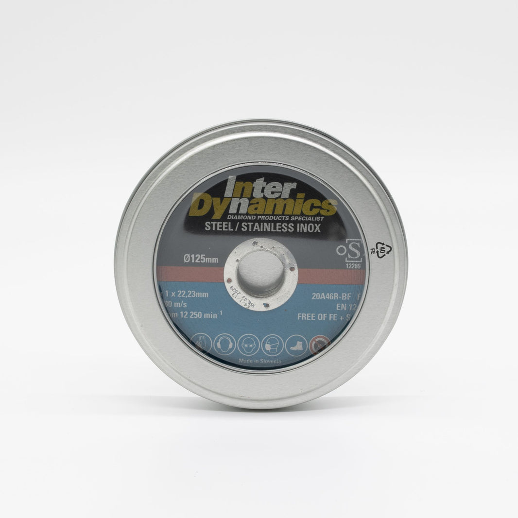 InterDynamics doorslijpschijf 125x1mm, 22.23mm Inox 10st in blik