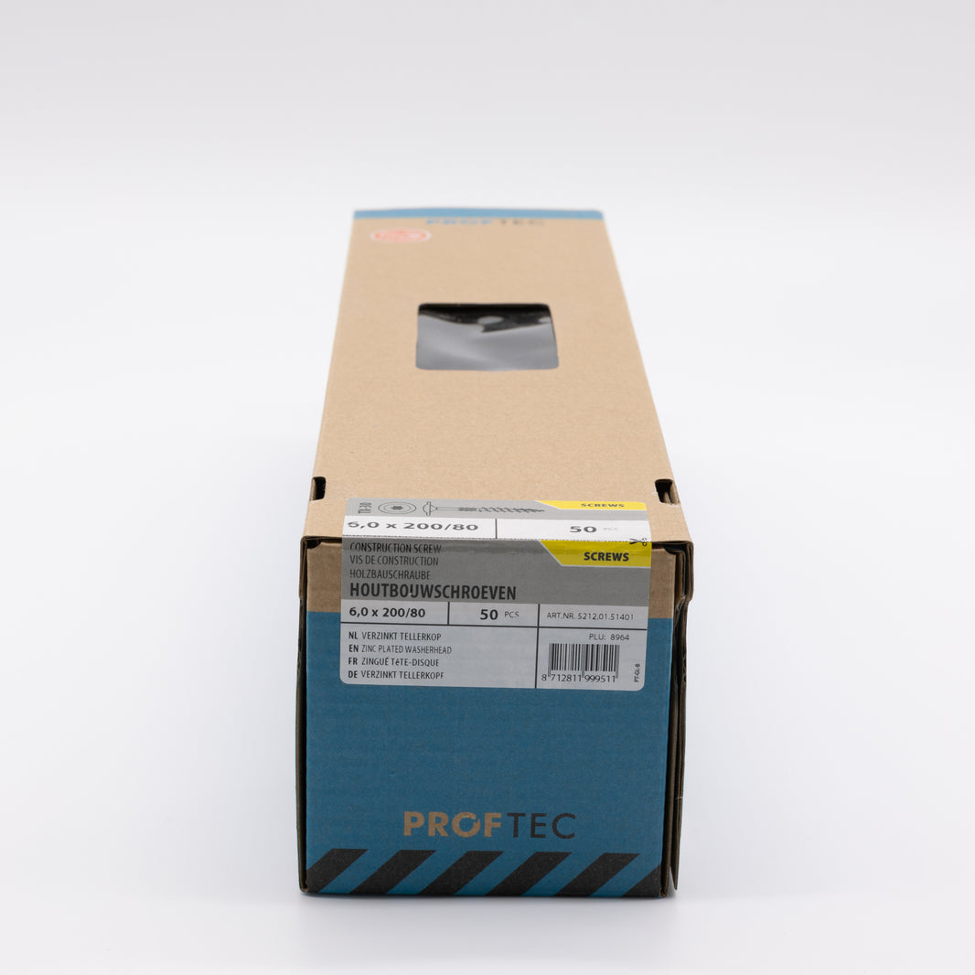 Proftec 6.0x200/80mm TORX houtbouwschroef verzinkt 50st