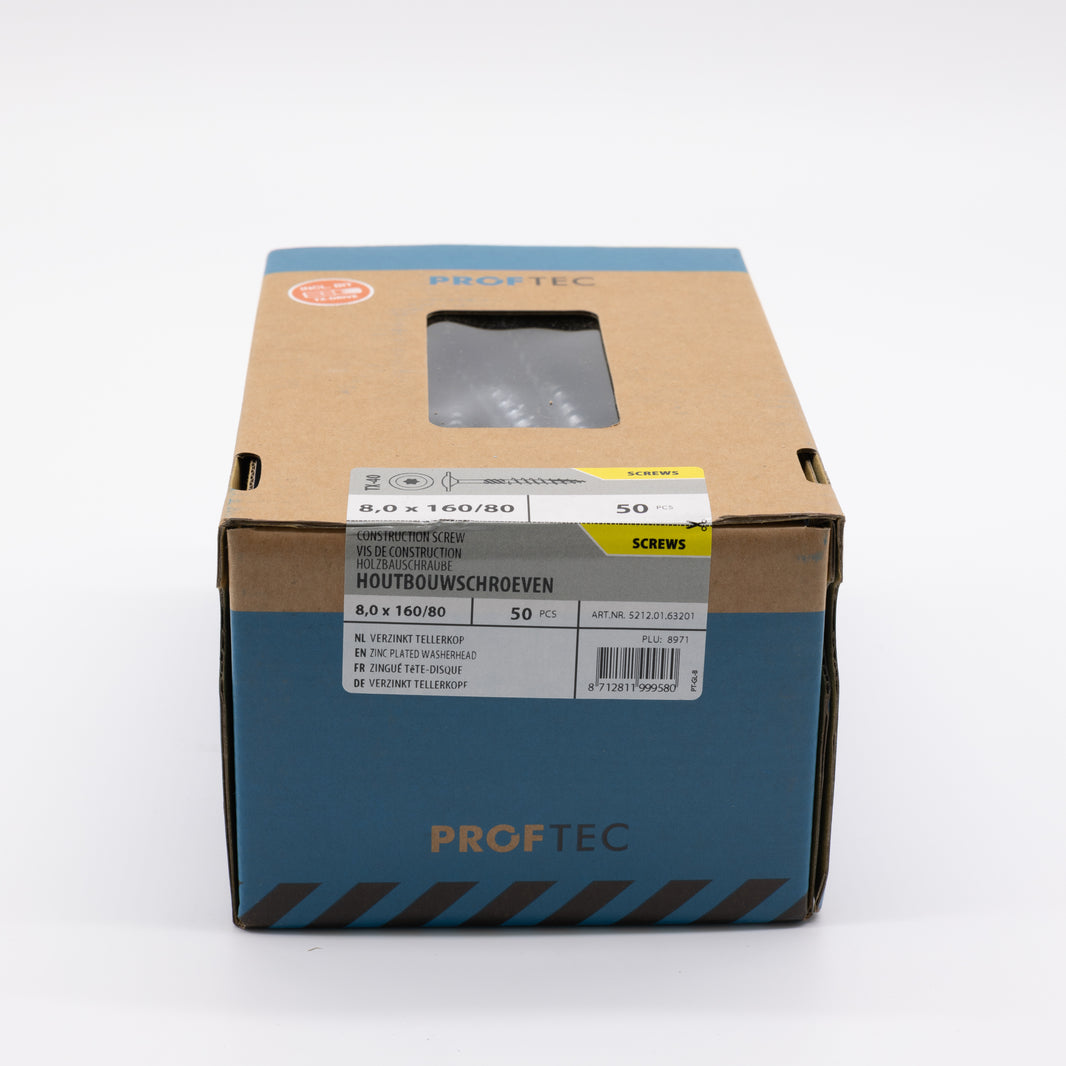 Proftec 8.0x160/80mm TORX houtbouwschroef verzinkt 50st