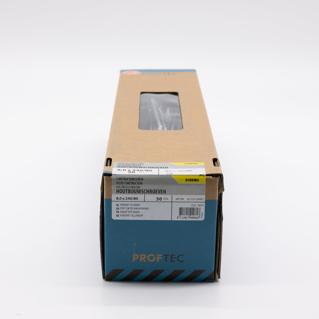 Proftec 8.0x240/80mm TORX houtbouwschroef verzinkt 50st
