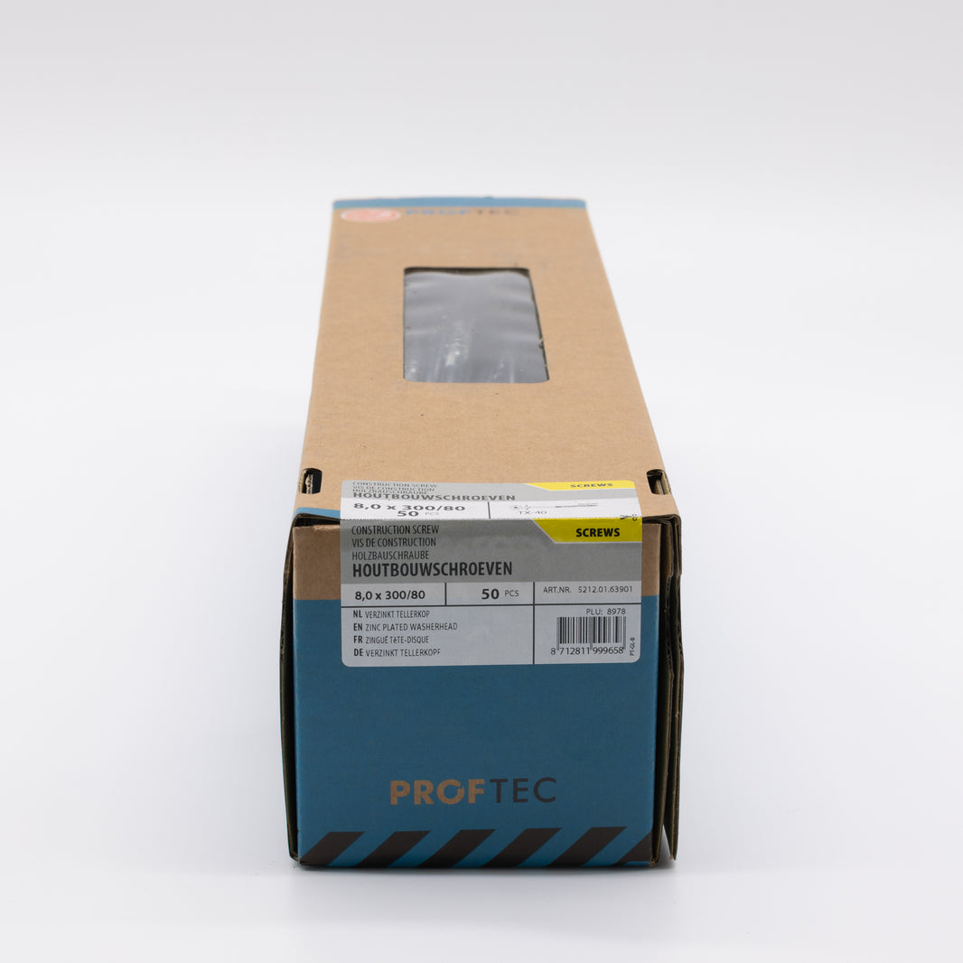 Proftec 8.0x300/80mm TORX houtbouwschroef verzinkt 50st