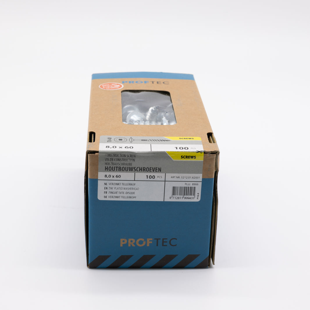 Proftec 8.0x60mm TORX houtbouwschroef verzinkt 100st